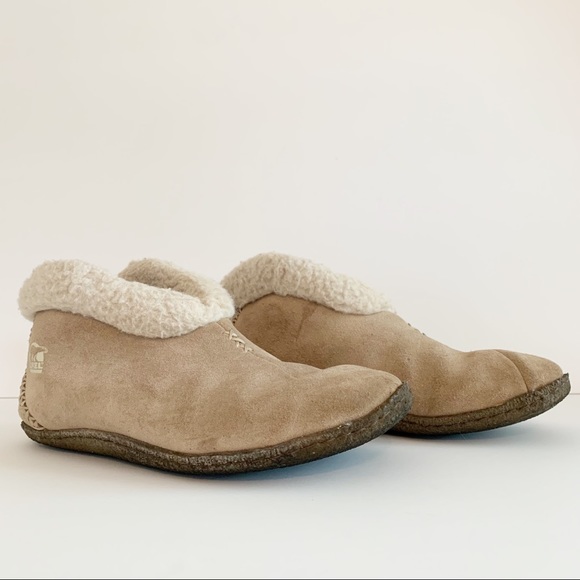 Sorel Shoes - Sorel Valle Bleue Tan Beige Fleece Lined Ankle Bootie Slippers Womens Size 7